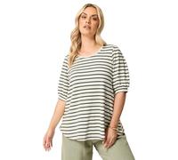 Yours Women's Stripe Knitted Puff Sleeve Top in Off White | Size: 22/24