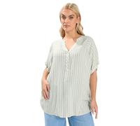 Yours Curve White & Green Stripe Notch Neck Top - Women's - Plus Size Curve