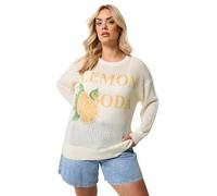 Yours Curve White 'Lemon Soda' Pointelle Jumper - Women's - Plus Size Curve