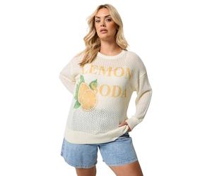 Yours Curve White 'Lemon Soda' Pointelle Jumper - Women's - Plus Size Curve