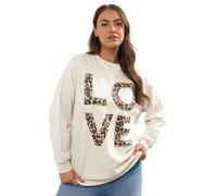 Yours Curve White Leopard Print 'Love' Sweatshirt - Women's - Plus Size Curve