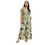 Yours Curve White Palm Print Tie Front Jumpsuit - Women's - Plus Size Curve