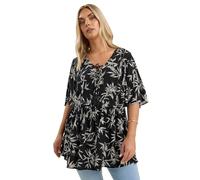 Yours Curve & White Palm Print Tie Neck Top - Women's - Plus Size Curve