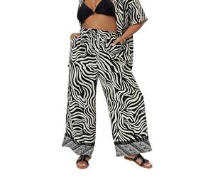 Yours Curve & White Zebra Wide Leg Trousers - Women's - Plus Size Curve