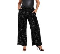 Yours Curve Sequin Wide Leg Trousers - Women's - Plus Size Curve Black