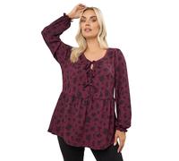 Yours Curve Wine Floral Bow Front Peplum Top - Women's - Plus Size Curve