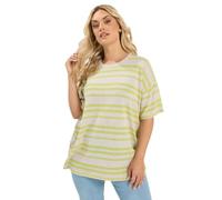 Yours Women's Striped Knitted Boxy T-Shirt in Light Green | Size: 34/36