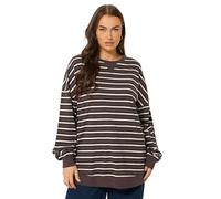 Yours Curve Women's Plus Size Stripe Puff Sleeve Oversized Top Brown