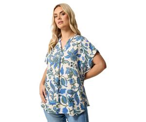 Yours Curve Yellow Floral Print Pleated Blouse - Women's - Plus Size Curve