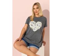 Daisy Heart Print T-Shirt Yours Grey 22-24