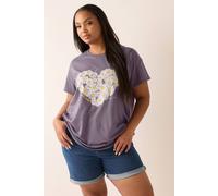 Yours Curve Daisy Heart Print T-Shirt - Women's - Plus Size Curve Purple