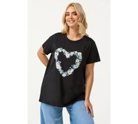 Yours Curve Daisy Heart T-Shirt - Women's - Plus Size Curve Black