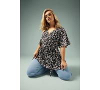 Yours Daisy Print Textured Wrap Top In Black Black 14