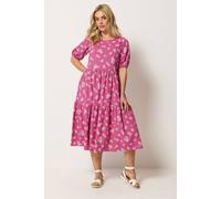 Yours Curve Daisy Tiered Midi Dress - Women's - Plus Size Curve Pink