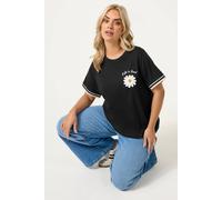 Yours Daisy Varsity Trim T-Shirt In Black Black 30-32