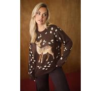 Yours Deer Print Knitted Jumper In Brown Brown