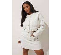 Yours Women's Denim Contrast Stitch Collarless Jacket in Cream | Size: 18 Yours Cream 18