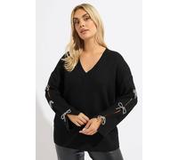 Yours Diamante Bow Sleeve Jumper In Black Black 18-20