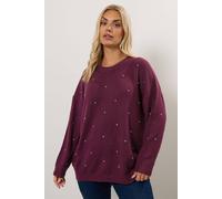Yours Women's Diamante Embellished Jumper in Burgundy | Size: 18-20 Yours Burgundy 18-20