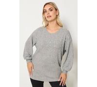 Yours Diamante Embellished Jumper In Light Grey Light Grey 30-32