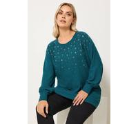 Yours Diamante Embellished Jumper In Teal Teal 22-24