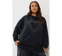 Yours Women's Diamante Heart Sweatshirt in Black | Size: 14/16