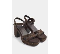 Yours Diamante Heel Sandals In Wide E Fit In Chocolate Chocolate