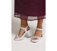 Yours Diamante Platform Block Heels In Silver Silver 5E