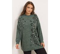 Yours Diamante Stud Foil Jumper In Green Green 22-24