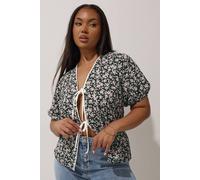 Yours Limited Collection Curve Ditsy Floral Bow Tie Front Top - Women's - Plus Size Curve Black