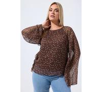 Yours Women's Ditsy Floral Frill Detail Blouse in Brown | Size: 16