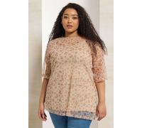 Yours Curve Brown Ditsy Floral Oversized Mesh Top - Women's - Plus Size Curve
