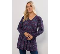 Yours Curve Ditsy Floral Print Pleat Front Top - Women's - Plus Size Curve Red