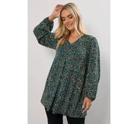 Yours Ditsy Floral Pleat Front Top In Teal Teal 26-28