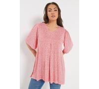 Yours Curve Ditsy Floral Pleated Front Top - Women's - Plus Size Curve Red