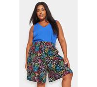 Yours Women's Ditsy Floral Print Jersey Shorts in Black | Size: 22/24