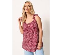 Yours Ditsy Floral Strappy Vest Top In Dark Red Dark Red