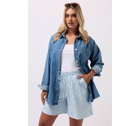 Yours Ditsy Floral Textured Shorts In Blue Blue 20