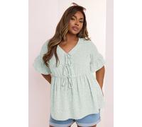 Yours Curve Sage Green Ditsy Floral Tie Front Peplum Top - Women's - Plus Size Curve