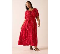 Yours Curve Ditsy Floral Tie Neck Maxi Dress - Women's - Plus Size Curve Red