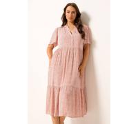 Yours Women's Ditsy Floral Tiered Midi Dress in Pale Orange | Size: 22-24 Yours Pale Orange 22-24