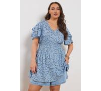 Yours Ditsy Print Flutter Sleeve Top In Light Blue Light Blue 20