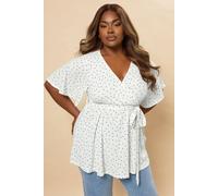Ditsy Spot Print Wrap Top Yours White 26-28