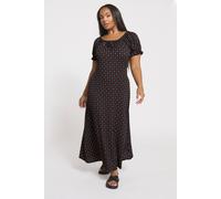 Yours Ditsy Textured Milkmaid Dress In Black Black 30-32