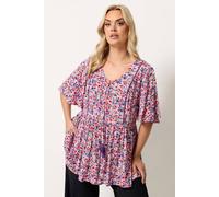 Yours Curve Ditsy Pink Tie Neck Top - Women's - Plus Size Curve