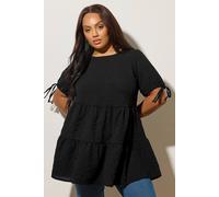 Yours Curve Textured Ditsy Tiered Smock Top - Women's - Plus Size Curve Black