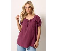 Yours Dobby Bardot Cheesecloth Top In Burgundy Burgundy