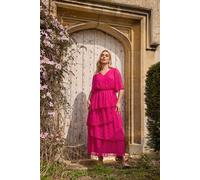 Yours Curve Dobby Frill Maxi Dress - Women's - Plus Size Curve Bright Pink