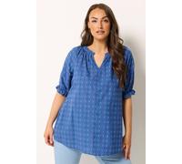 Yours Curve Blue Dobby Frill Neck Top - Women's - Plus Size Curve