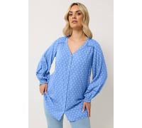 Yours Dobby Long Sleeve Top In Blue Blue